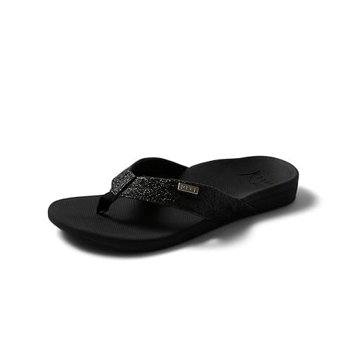 Reef Ortho Spring Womens Flip Flop, Arch Support and Soft Cushion Footbed, Black/Black Glitter, 8 - Image 1