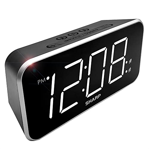 Sharp Alarm Clock Jumbo Easy to Read Display – 3 Step Dimmer Control – Dual Alarms, Battery Back-up, Black with White LED - Image 1