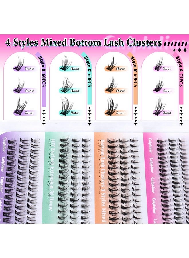 calphdiar Bottom Lash Clusters DIY Eyelash Extensions 4 Styles Lower Lashes Wispy Bottom Individual Lashes 5-7mm Natural Thin Band Eyelash Clusters 195pcs for Bottom Lash Extension by calphdiar - Image 2