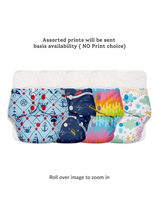 Superbottoms Basic Easypack Of 8 ;4 Cloth Diapers+ 4 Insertsfreesize Adjustable & Reusable Cloth Diaper For Babies 03 Years ; With Quick Drying Prefold Style Soakerassorted (1) Print May Vary - Image 3
