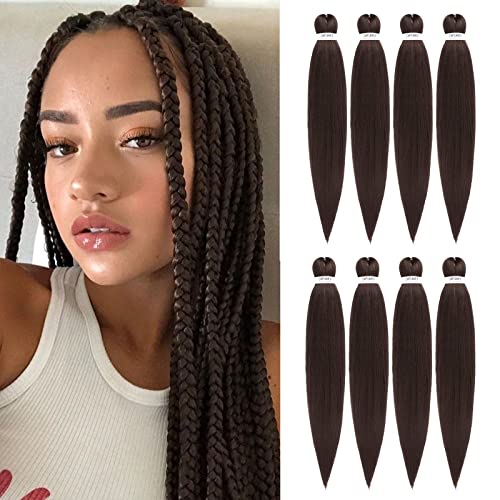DIFUNEE Pre-stretched Braiding Hair - 22 Inch 8 Packs Light Brown Long Braiding Hair For Twist or Box Braids, Yaki Texture Hot Water Setting Synthetic Braiding Hair Extensions (22 Inch, #4-8P) - Image 1