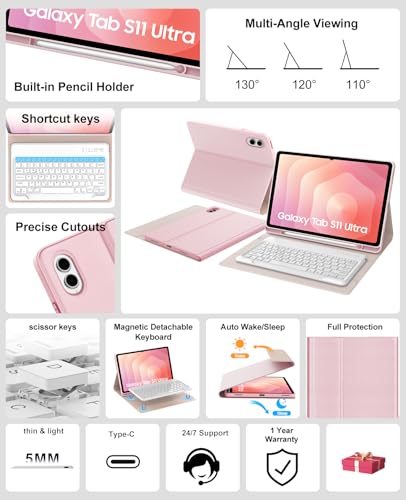 BORIYUAN for Samsung Galaxy Tab S11 Ultra Keyboard Case 14.6 inch 2025, Magnetically Detachable Wireless Bluetooth Keyboard, Multi-Angle Stand, PU Leather Folio Cover with S Pen Holder for Galaxy Tab S11 Ultra - Image 2