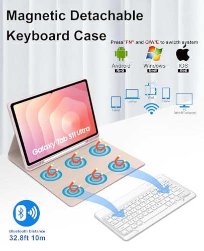 BORIYUAN for Samsung Galaxy Tab S11 Ultra Keyboard Case 14.6 inch 2025, Magnetically Detachable Wireless Bluetooth Keyboard, Multi-Angle Stand, PU Leather Folio Cover with S Pen Holder for Galaxy Tab S11 Ultra - Image 4