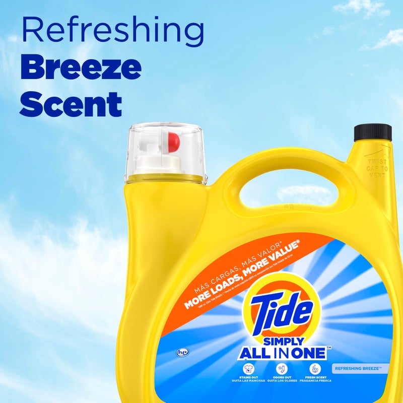 Tide Simply Liquid Laundry Detergent, Refreshing Breeze Scent, 138 Loads, 182 fl oz, All-In-One Detergent - Image 3