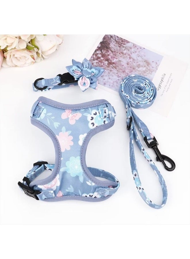 BEIRUI Cute Girl Dog Collars, Harnesses & Leashes Set - Adjustable Dog Collar and Leash Set with Flower - Soft Mesh Dog Vest Harness for Puppies Small & Extra Small Dogs Cats (Purple,XXS)