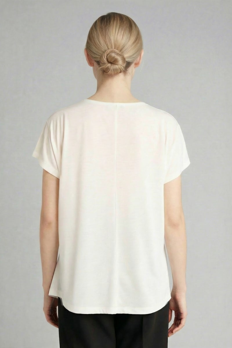 DeFacto White Woman Boat Neck Stone Print Short Sleeve T-Shirt Casual - Image 5