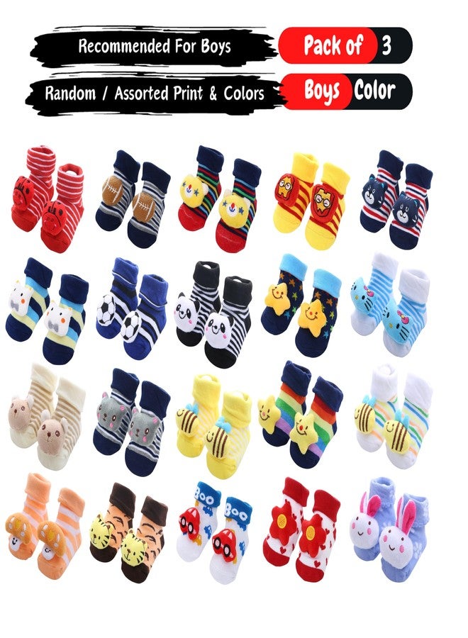 Kidbee Baby Socks Assorted Prints Crawling Socks (0-12 Months) (Boys Multicolor, 3) - Image 3