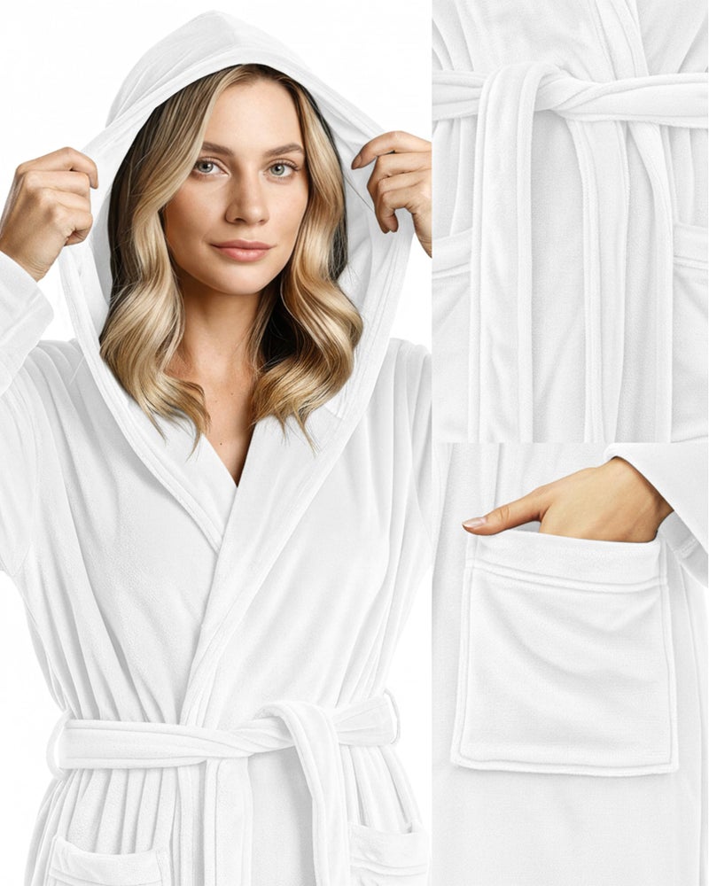 NY Threads Premium Womens Robe with Hood, Plush Fleece Long Bath Robe for Women, Fluffy Soft Women's Bathrobe, Medium, White - Image 3