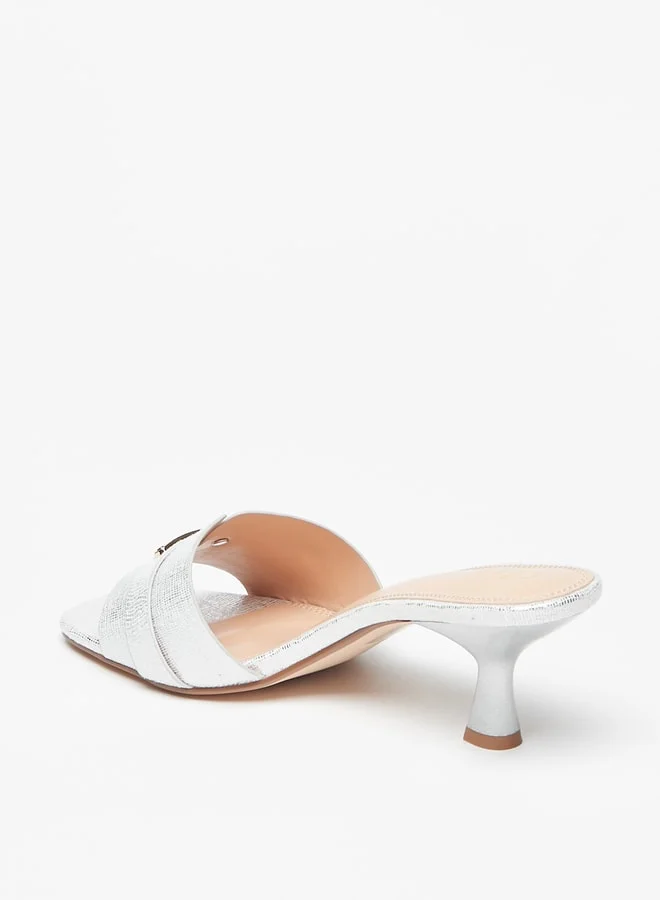 سيليست Women's Textured Slip-On Sandals with Kitten Heels