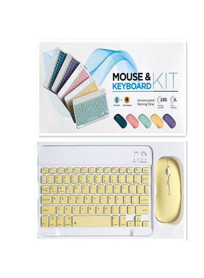 Portable Bluetooth Keyboard Mouse Set For Tablet Android Phone Thai Language Engraving Keyboard Pinyin Input Method-Color:Yellow-Product Type:10 Inch Bluetooth Keyboard + Dual-mode Mouse + Packing Box - Image 1