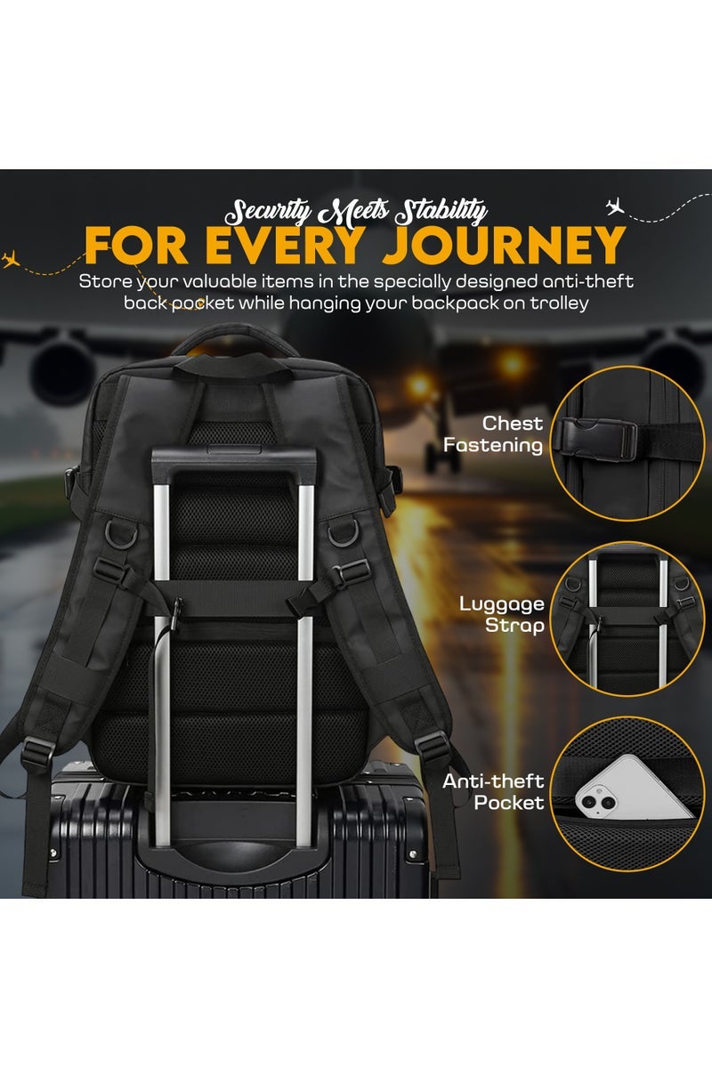 HAMMINER Travel Bag Expandable, Flight Approved Carry On Backpack For International Travel Bag, Water Resistant Durable 17-inch Laptop Backpacks, Laptop Bag Luggage Backpack For Men Sports Luggage Backpack For Womens Travel Backpack For Luggage Men School Bag Shoulder Bag Built-in USB Charging Port Black - Image 5