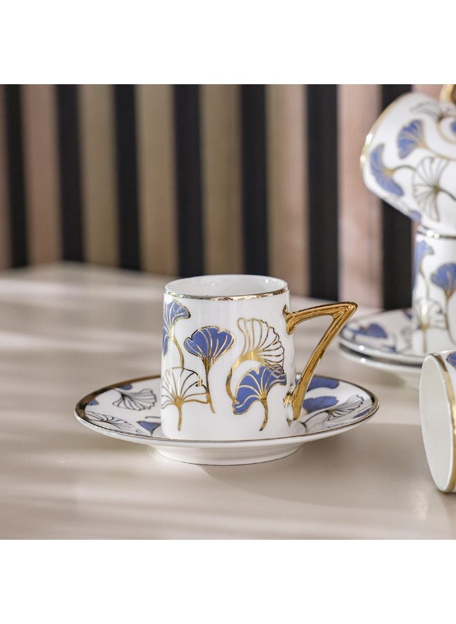 Majestic Majestic Ginkgo 12 Piece New Bone China Coffee Cup Set Elegant Durable Coffee Cups Ideal for Coffee Tea Special Occasions and Gifting Stylish Set for Home Use White/Blue 90 ml Serve 6  - Image 4