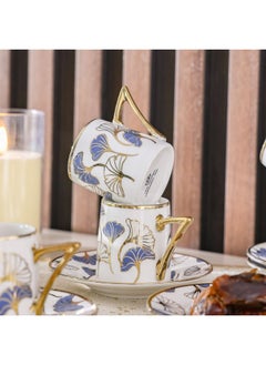 Majestic Majestic Ginkgo 12 Piece New Bone China Coffee Cup Set Elegant Durable Coffee Cups Ideal for Coffee Tea Special Occasions and Gifting Stylish Set for Home Use White/Blue 90 ml Serve 6  - Image 5