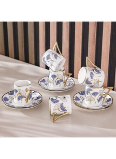 Majestic Majestic Ginkgo 12 Piece New Bone China Coffee Cup Set Elegant Durable Coffee Cups Ideal for Coffee Tea Special Occasions and Gifting Stylish Set for Home Use White/Blue 90 ml Serve 6  - Image 1