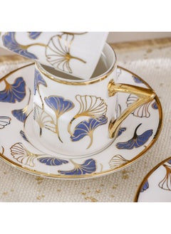Majestic Majestic Ginkgo 12 Piece New Bone China Coffee Cup Set Elegant Durable Coffee Cups Ideal for Coffee Tea Special Occasions and Gifting Stylish Set for Home Use White/Blue 90 ml Serve 6  - Image 3