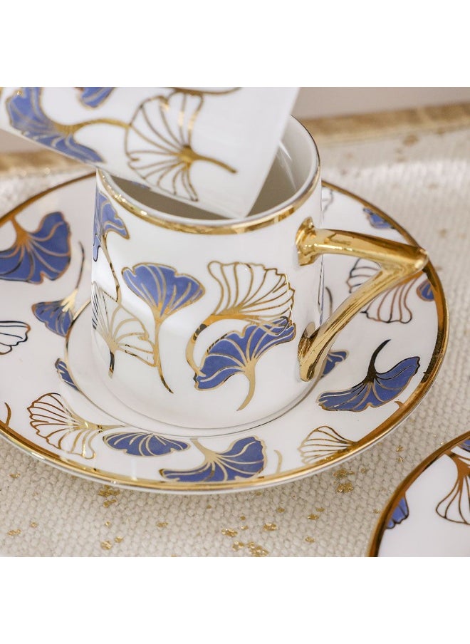 Majestic Majestic Ginkgo 12 Piece New Bone China Coffee Cup Set Elegant Durable Coffee Cups Ideal for Coffee Tea Special Occasions and Gifting Stylish Set for Home Use White/Blue 90 ml Serve 6  - Image 3