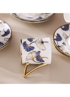 Majestic Majestic Ginkgo 12 Piece New Bone China Coffee Cup Set Elegant Durable Coffee Cups Ideal for Coffee Tea Special Occasions and Gifting Stylish Set for Home Use White/Blue 90 ml Serve 6  - Image 2