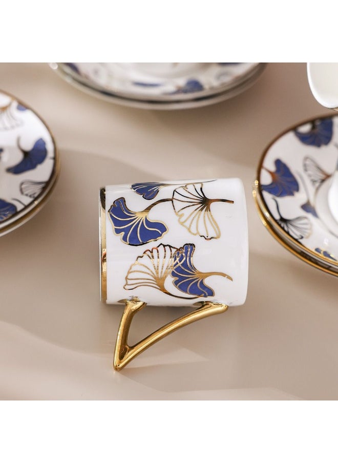 Majestic Majestic Ginkgo 12 Piece New Bone China Coffee Cup Set Elegant Durable Coffee Cups Ideal for Coffee Tea Special Occasions and Gifting Stylish Set for Home Use White/Blue 90 ml Serve 6  - Image 2