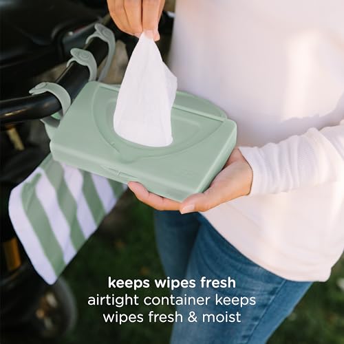 Ubbi On-The-Go Baby Wipes Dispenser, Portable Container for Travel, Silicone Strap for Easy Hanging to Stroller, Keeps Wipes Fresh & Moist, Reusable Wipes Holder, Sage Green - Image 4