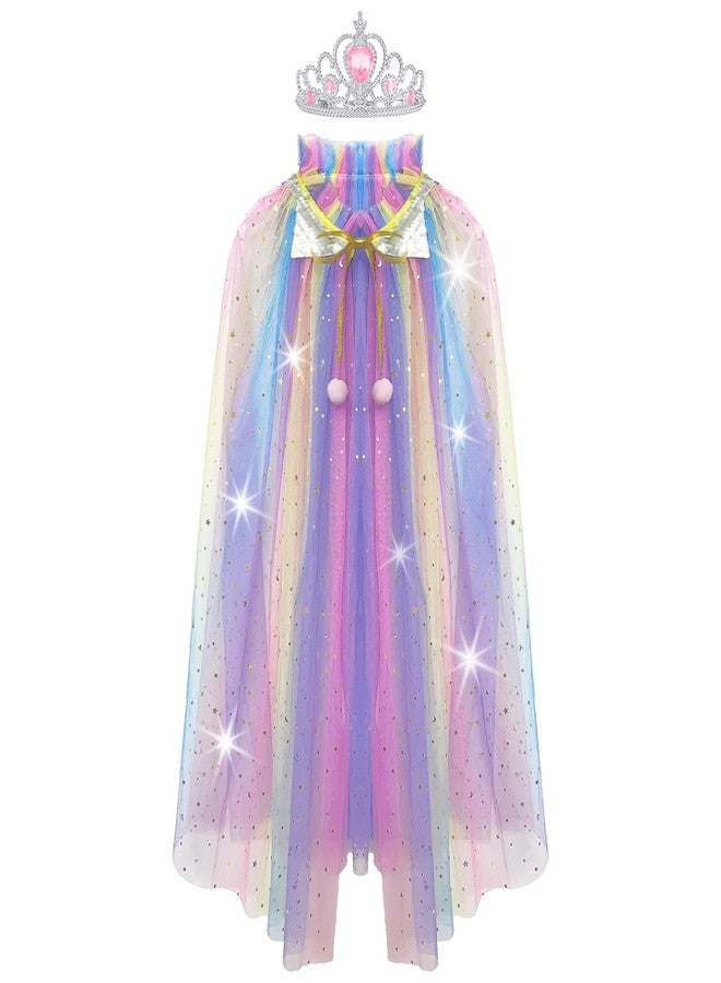 WOXVM Princess Cape for Girls Princess Cloak with Crown Sequins Tulle Princess Dress Up for Christmas Birthday Party - Image 1