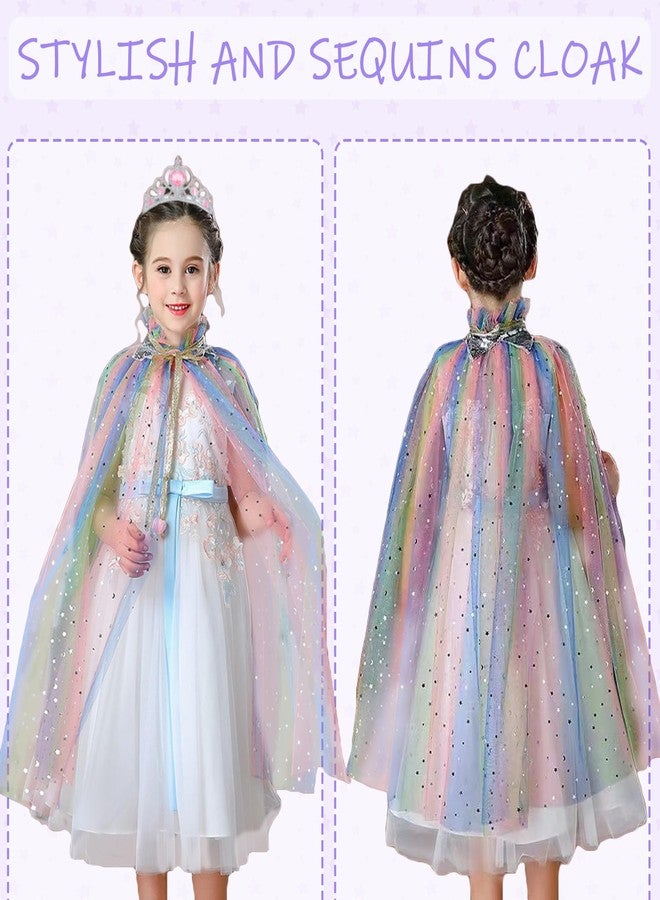 WOXVM Princess Cape for Girls Princess Cloak with Crown Sequins Tulle Princess Dress Up for Christmas Birthday Party - Image 4