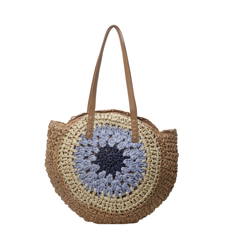 Korean-Style Ins Simple Handmade Woven Bag Mori Style Large Capacity Straw Woven Bag Single-Shoulder Portable Crossbody Beach Bag