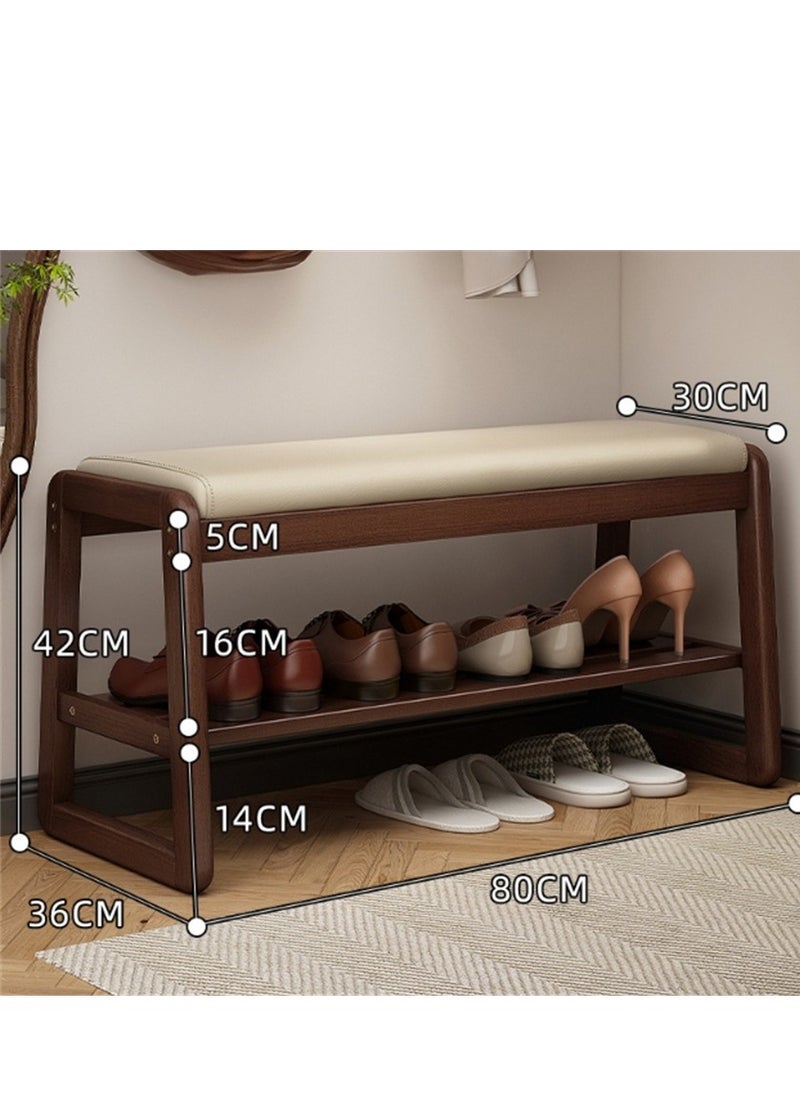 Generic Wooden Shoe Bench, Modern Shoe Cabinet with Storage and Leather Cushion Seat for Shoe Changing and Shoe Organizer, For Home Entryway Hallway Bedroom Living Room, (White 80CM)  - Image 2