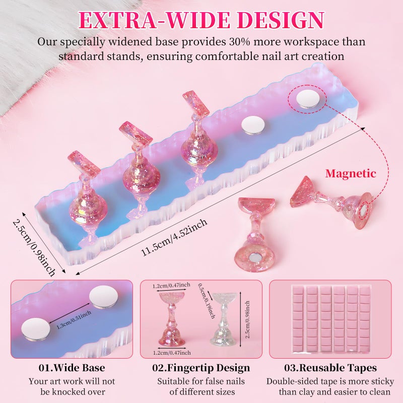 ANGNYA 2 Set Nail Stand, Aurora Nail Holder for Painting Nail Stand for Press on with Reusable Sticky Putty Nail Display Stand Nail Hand Practice Magnetic Nail Art Tools for Homes and Salons - Image 2