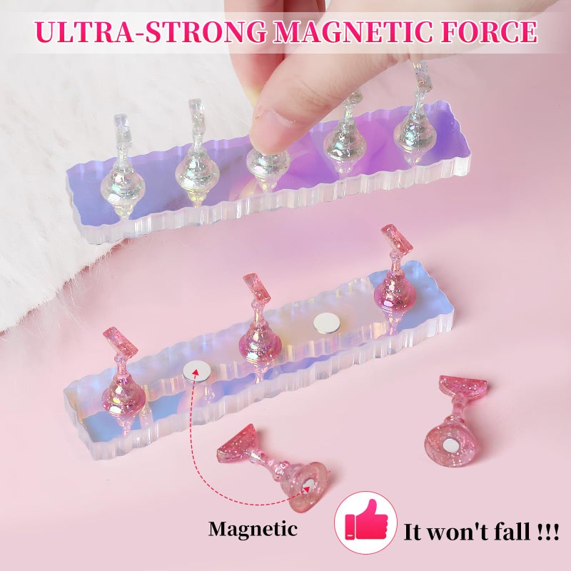 ANGNYA 2 Set Nail Stand, Aurora Nail Holder for Painting Nail Stand for Press on with Reusable Sticky Putty Nail Display Stand Nail Hand Practice Magnetic Nail Art Tools for Homes and Salons - Image 3