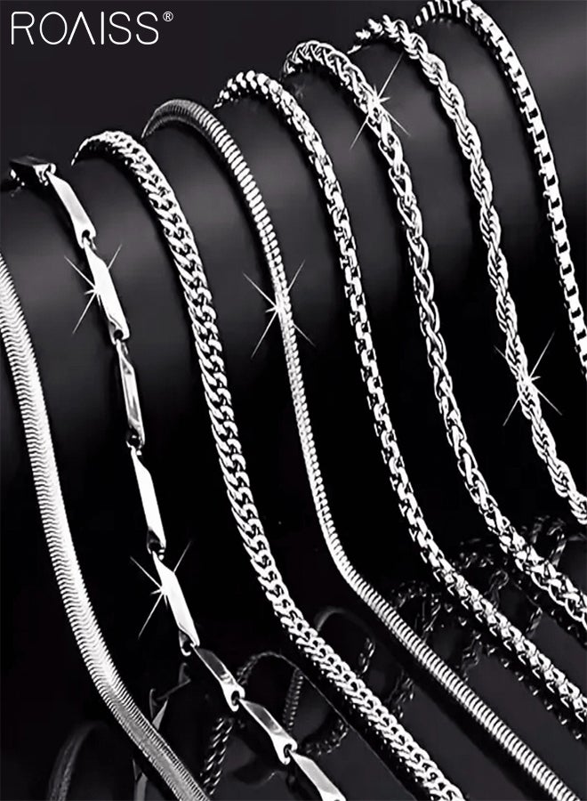 roaiss 8 Pcs Men's Luxury Stainless Steel Chain Necklace Set, DIY Matched with Fashionable Hip-hop Accessories, Suitable for Men Daily Wear and Stylish Look. - Image 2