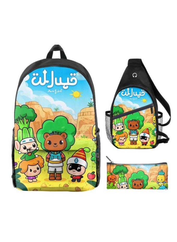 حقيبة مدرسية جديدة من ثلاث قطع كرتونية عالمية - 1213 - Image 1