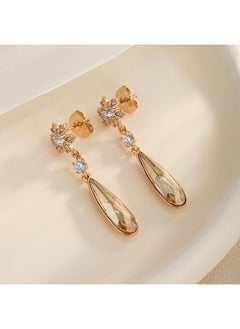 EVEVIC Austrian Crystal Teardrop Dangle Earrings Snowflake Earrings For Women 14K Gold Plated Sparkly Earrings Hypoallergenic Jewelry (Light Topaz)  - Image 2