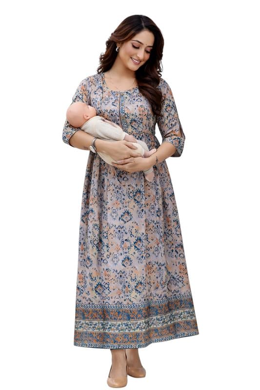 RITIJYA Feeding Kurtis for Women with Zip | Maternity Gown Pregnancy Dress for Nursing Mothers | Viscose Rayon | Maternity Wear Feeding Dress Tops (3XL, Dusty Wine) - Image 1