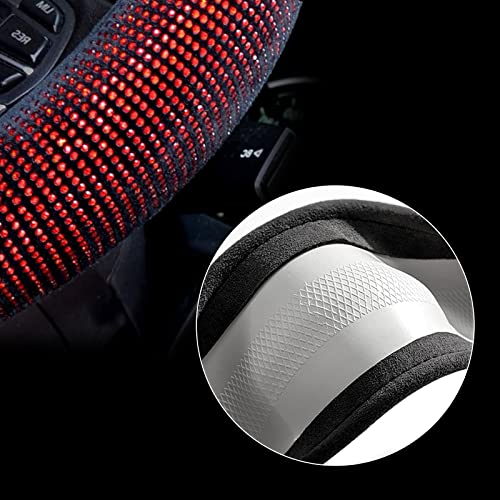 Valleycomfy Steering Wheel Cover for Women Bling Bling Crystal Diamond Sparkling Car SUV Wheel Protector Universal Fit 15 Inch (Black with Red Diamond,Standard Size(14" 1/2-15" 1/4)) - Image 4