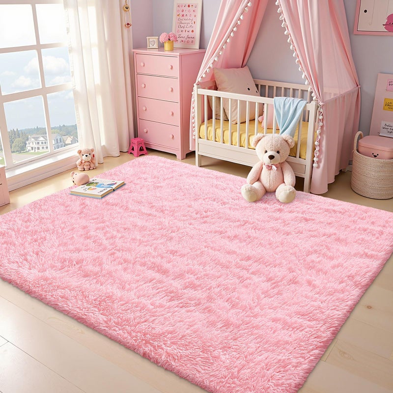 OLANLY Area Rugs for Living Room Bedroom Machine Washable 4x59 ft Soft Fluffy Shaggy Bedside Rug Indoor Floor Carpet for Kids Girls and Boys Dorms Nursery Rooms Home Decor Aesthetic Pink