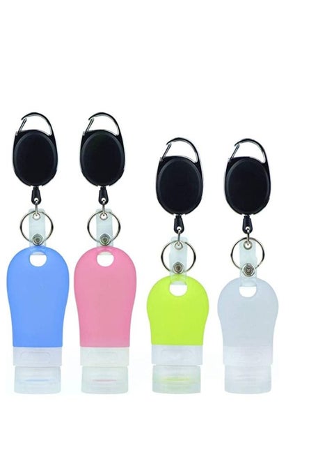 4pcs Silicone Refillable Bottles Set Leak Proof Empty Travel Bottles Portable Travel Containers with Extendable Carabiner Clip up to 65 cm 25.6 in for Liquid Hand Soap Toiletries