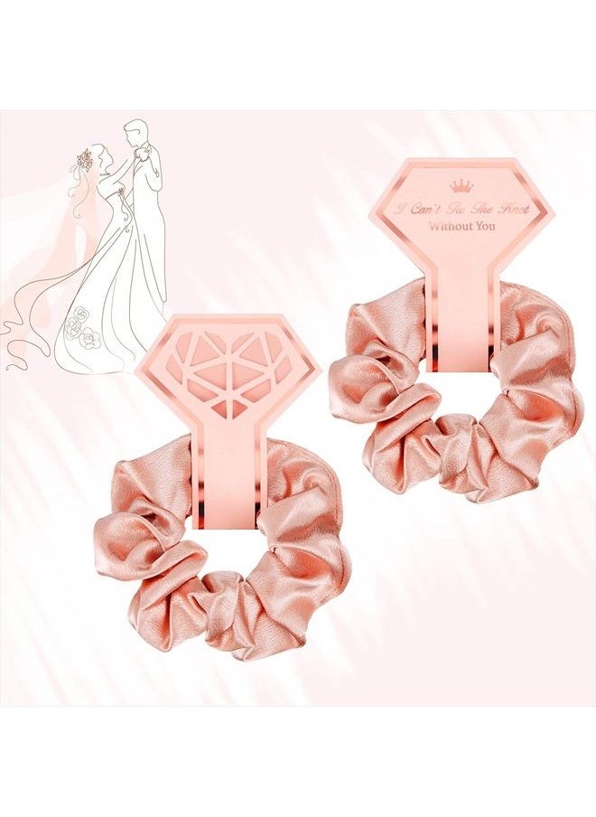 WILLBOND 8 Pieces Satin Hair Scrunchies Bridal Shower Scrunchy Hairbands Bachelorette and 8 Pieces Bridesmaid Bracelets with I Can't Tie The Knot Without You Bridesmaid Cards (Rose Gold, White)  - Image 4
