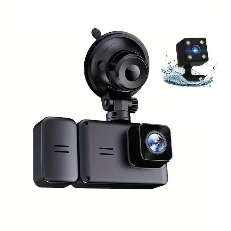 Car Dash Camera Black: Triple Lens Full Coverage - 1080P 140° Angle Enhanced Night Vision Dash Cam with Built-in WiFi for Vehicle Drivers & Parking Monitoring - Image 1