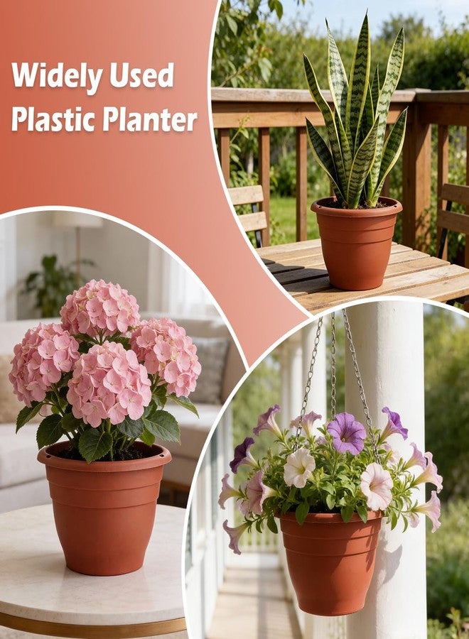 RooTrimmer 3 Pack 11 Inch Terracotta Plastic Plant Pots,Hanging Flower Pots with Drainage Hole,Planters for Indoor & Outdoor(Pottery Red) - Image 3