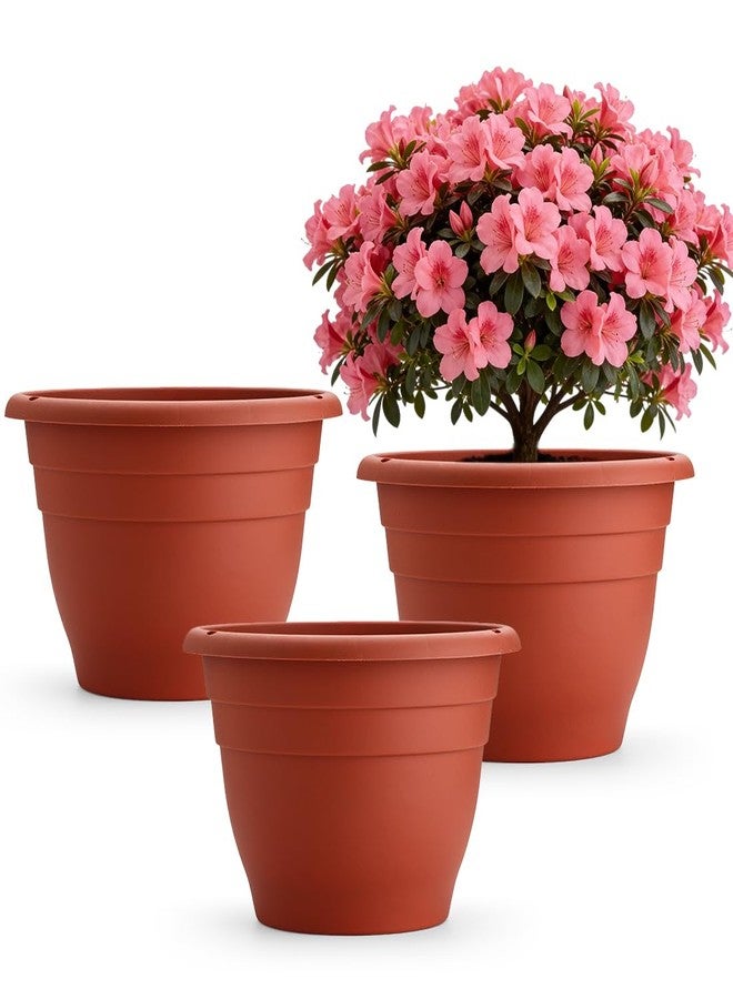 RooTrimmer 3 Pack 11 Inch Terracotta Plastic Plant Pots,Hanging Flower Pots with Drainage Hole,Planters for Indoor & Outdoor(Pottery Red) - Image 1
