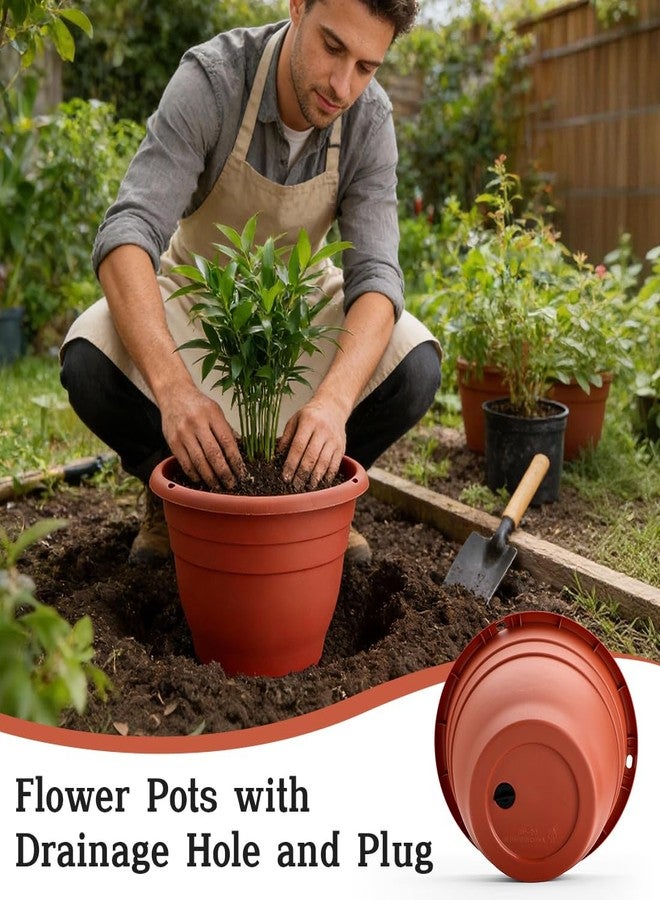 RooTrimmer 3 Pack 11 Inch Terracotta Plastic Plant Pots,Hanging Flower Pots with Drainage Hole,Planters for Indoor & Outdoor(Pottery Red) - Image 5