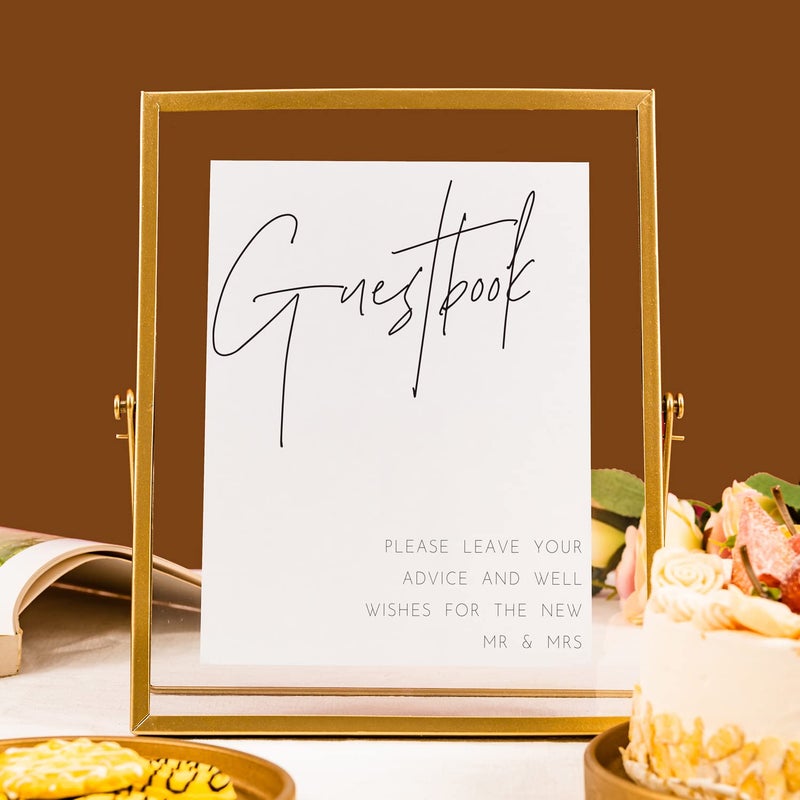 Calculs Gold Floating Picture Frames Sign Holder Guestbook Alternative, Metal Glass Photo Display Stand Menu Holder 8x10inches for Wedding Party Table Sign - Image 3