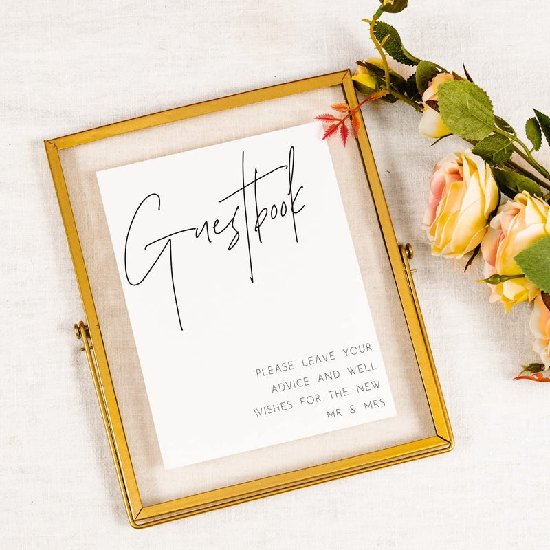 Calculs Gold Floating Picture Frames Sign Holder Guestbook Alternative, Metal Glass Photo Display Stand Menu Holder 8x10inches for Wedding Party Table Sign - Image 2