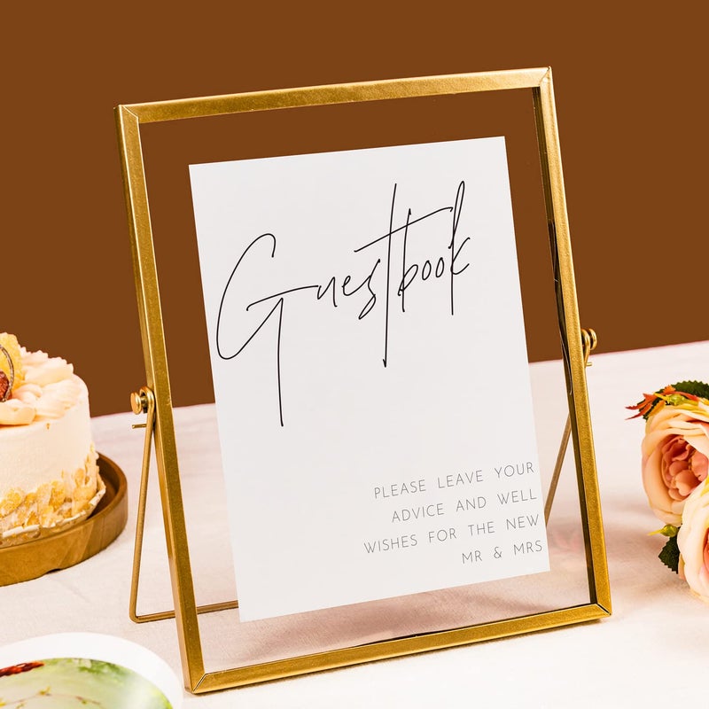 Calculs Gold Floating Picture Frames Sign Holder Guestbook Alternative, Metal Glass Photo Display Stand Menu Holder 8x10inches for Wedding Party Table Sign - Image 4