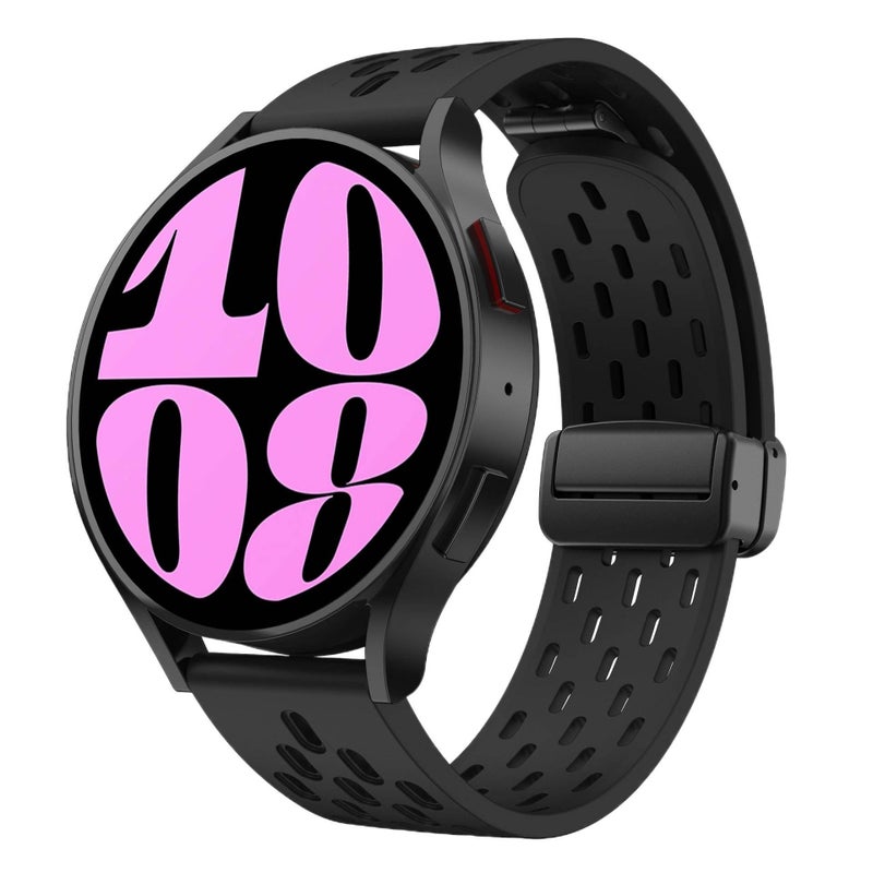 سوار ساعة ذكية رياضي من السيليكون متوافق مع Samsung Galaxy Watch 6 بملاءمة قابلة للتعديل وحزام ناعم للاستبدال اليومي باللون أسود قابل للتعديل - Image 4