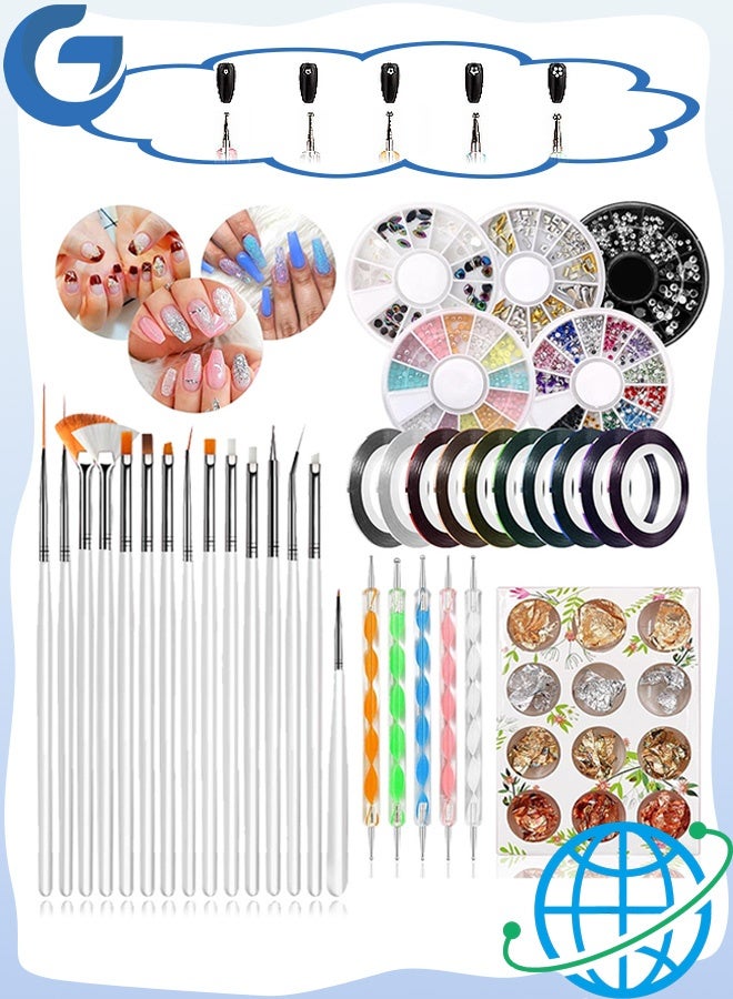 Gecomo Nail Art Kit, Professional Fingernails Art Rhinestone Accessories Kit, Teenitor Nail Art Brushes Set for Attachable Nail Art - Image 1