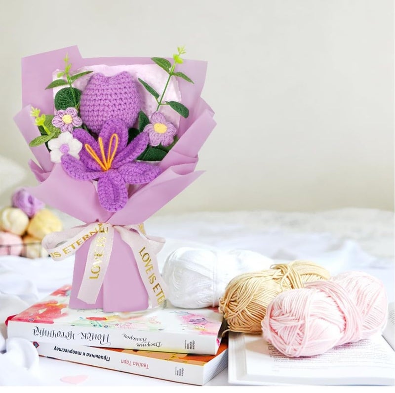 VRB Dec باقة زهور كروشيه صناعية 1 قطعة / باقة زهور صناعية / باقة زهور كروشيه / زهور كروشيه / هدية باقة زهور للفتيات لتزيين المنزل، الهدايا، إلخ. (تصميم 5) - Image 5