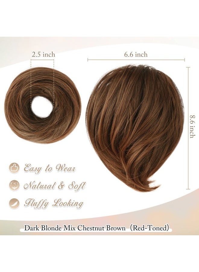 BARSDAR Straight Hair Bun Extensions - Synthetic Fully Short Straight Ponytail Hair Bun Extensions for Women - Elastic Messy Hair Bun Hairpieces Scrunchies Daily - Mixed Chestnut Brown  - Image 2