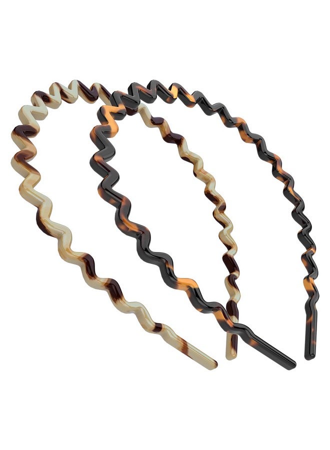 HYFEEL Yfeel Wavy Headbands Plastic Skinny Thin Nonslip Flexible Hair Bands Simple Hoops Hair Accessories For Women 2 Pack (Tortoise Shell Ivory)  - Image 1