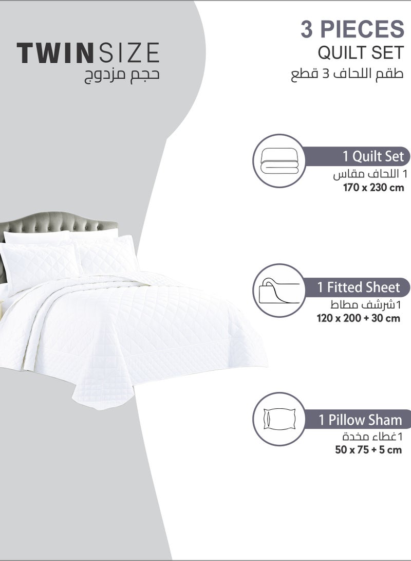 دوناتيلا طقم لحاف مكون من 3 قطع مقاس واحد غطاء سرير قابل للعكس لحاف مضغوط غطاء سرير ناعم مع أغطية وسائد مناسبة أبيض لؤلؤي - Image 3